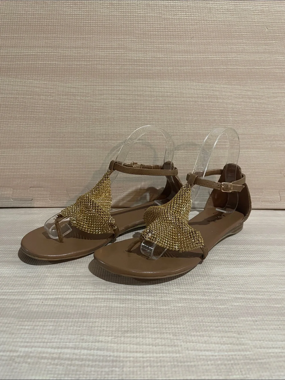 Qupid Gold Metallic Mesh Sandals